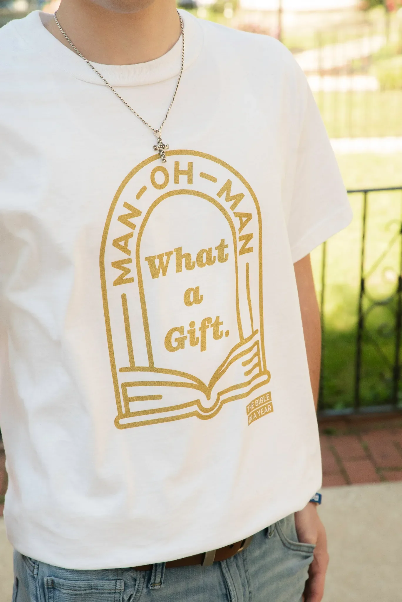 "Man Oh Man" / Bible in a Year Crew T-Shirt - Image 6